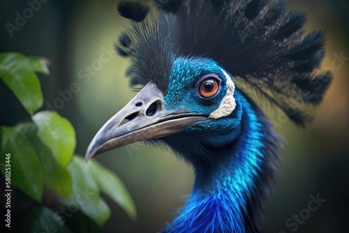 The beautiful Cassowary bird has a bright blue face when seen up close. beak look like smile. Generative AI