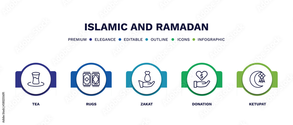 set of islamic and ramadan thin line icons. islamic and ramadan outline icons with infographic template. linear icons such as tea, rugs, zakat, donation, ketupat vector. set of islamic and ramadan thin line icons. islamic and ramadan outline icons with infographic template. linear icons such as tea, rugs, zakat, donation, ketupat vector.