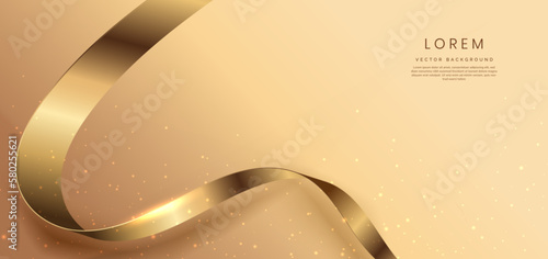 Abstract gold ribbon background with lighting effect and sparkle with copy space for text. Luxury design style.