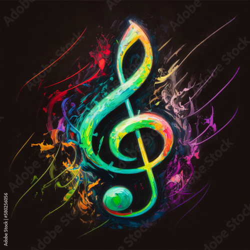 Music graphite poster, treble clef and notes. Background, wallpaper. Printable artwork. Generative AI.