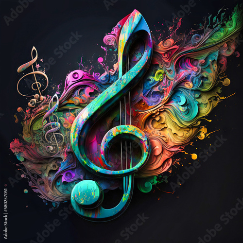 Music graphite poster, treble clef and notes. Background, wallpaper. Printable artwork. Generative AI.
