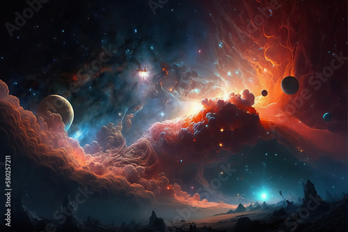 Nebula gas cloud in deep outer space. Futuristic cosmos design. Generative Ai © olgakudryashova