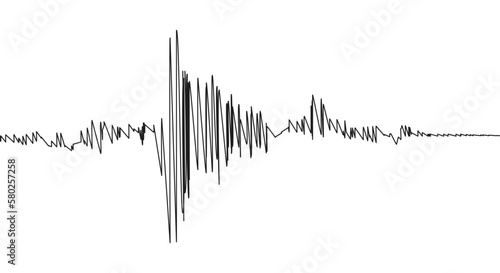 Seismogram of seismic activity or black lie detector record on white. Earthquake or audio wave diagram background. Ground motion, volcano eruption. Polygraph or seismograph chart. Vector illustration