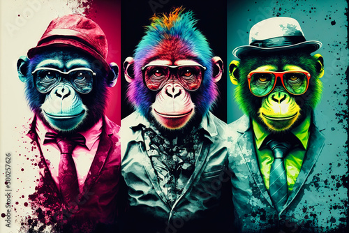 DJ monkey with headphones listening to music. Music graphite poster. Background, wallpaper. Printable artwork. Generative AI.