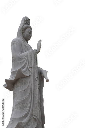 Guanyin statue.Guanyin statue made of jade.white statue isolated on white background.
