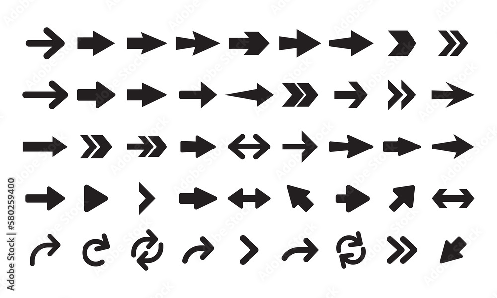 Naklejka premium Arrow big black icon set. Arrow vector symbol collection. Modern simple arrows for web design