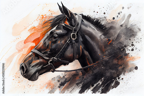 Black caviar drawing with bit of watercolour. generative ai