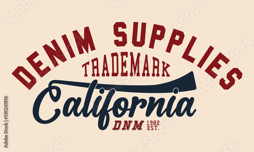 Vintage typography college varsity DNM Supply California  slogan print with grunge effect for graphic tee t shirt or sweatshirt - Vector
