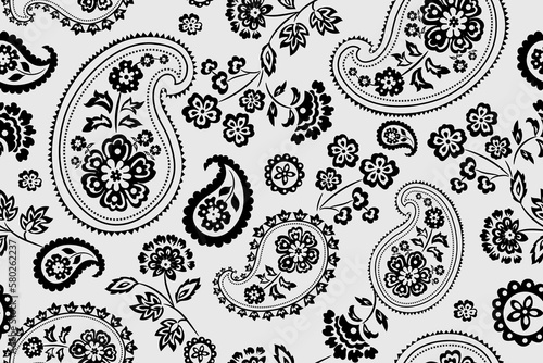 Black and white vector paisley seamless pattern
