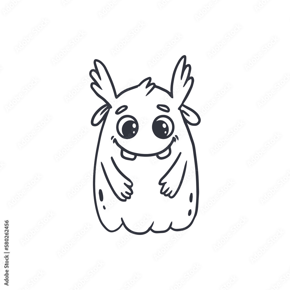 Fototapeta premium Cute cartoon monster on white background.Icon monster.Alien.Coloring.Doodle.