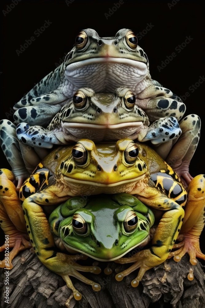 Fototapeta premium A bright assorted stack of swamp frogs
