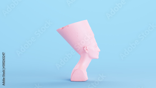 Cuadro en lienzo Pink Nefertiti Bust African Queen Egyptian Idol Women Blue Background Right View
