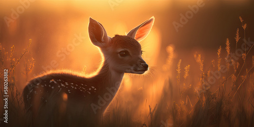 Adorable Fawn Enjoying Sunset in High Definition - Exploring the Animal Kingdom. Crafted with Generative AI © Reece