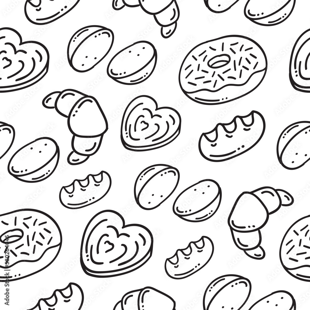 hand drawn bread seamless pattern in doodle style hand drawn bread seamless pattern in doodle style