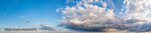 Panoramic view of blue sky with clouds after sunset.