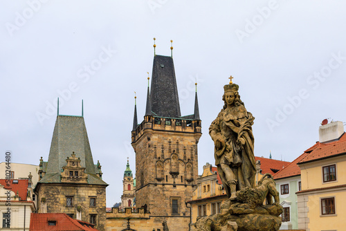 Ancient medieval sculptures on the Charles Bridge. Background with selective focus