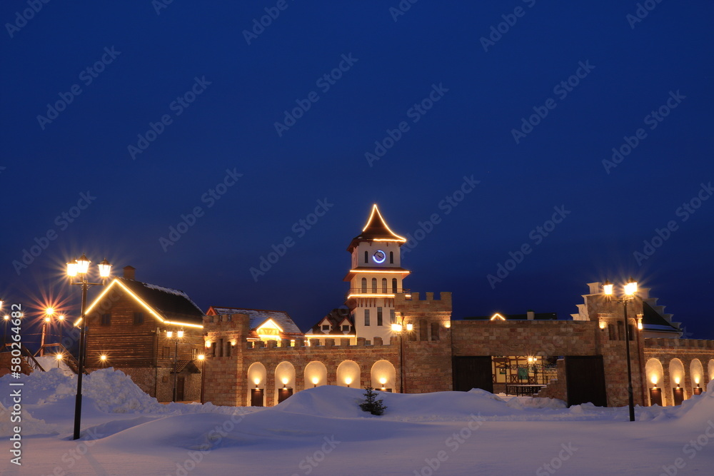 Carousel and fairy-tale castle on the territory of the country resort Okskaya Zhemchuzhina
