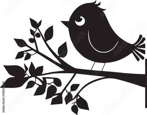 Cartoon bird on a branch Vector illustration, SVG