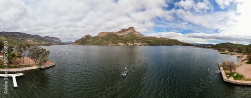 Aerial panorama of Apache Lake, Arizona. 