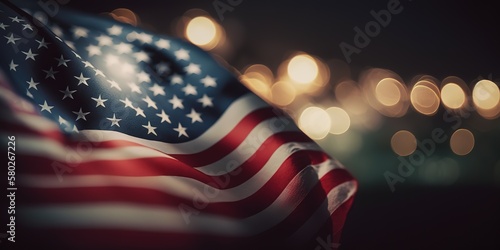 american flag bokeh background, veterans day background, etc, Generative AI