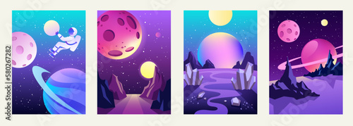 Set of banner templates.Universe. Space. Space landscape. Design. Vector illustration