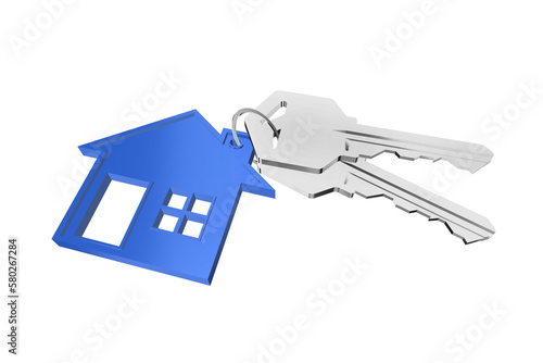 Haus Schlüsselbund blau mit Schlüsseln  transparent freigestellt