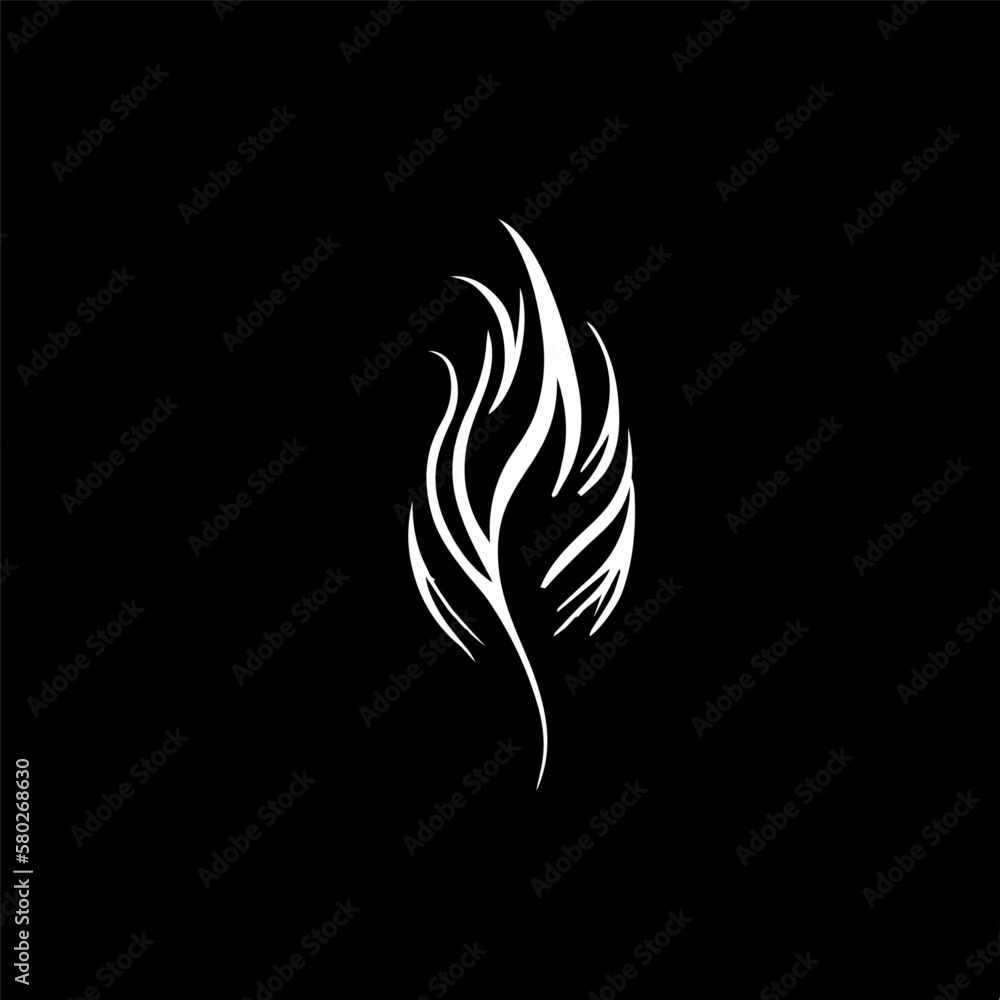 Abstract flaming leaf or flame silhouette on black background, minimalistic logo template, business identity, t-shirts print, tattoo. Vector illustration Abstract flaming leaf or flame silhouette on black background, minimalistic logo template, business identity, t-shirts print, tattoo. Vector illustration