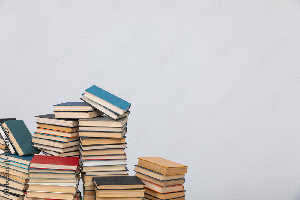 science knowledge reading many books on a white background in the library in the office science knowledge reading many books on a white background in the library in the office