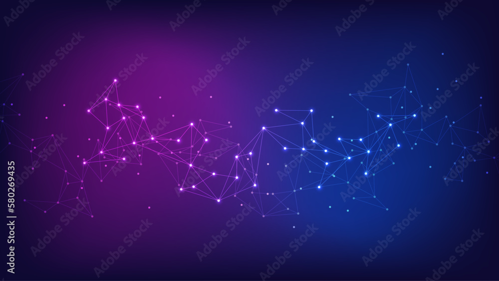 Abstract technology background with connecting the dots and lines. Global network connection, internet technology and digital communication concept - obrazy, fototapety, plakaty 