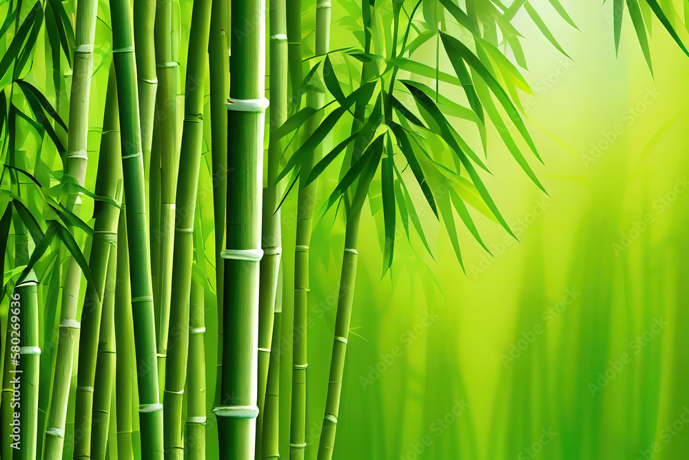 Fototapeta premium Green bamboo background fresh leaves on tree as nature ecology and environment concept. Generative Ai