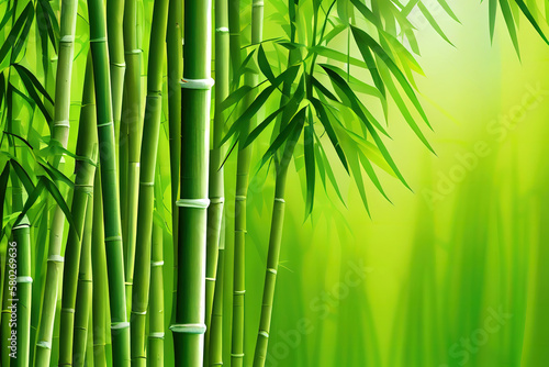 Green bamboo background fresh leaves on tree as nature ecology and environment concept. Generative Ai