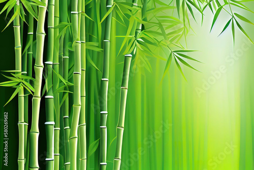 Green bamboo background fresh leaves on tree as nature ecology and environment concept. Generative Ai