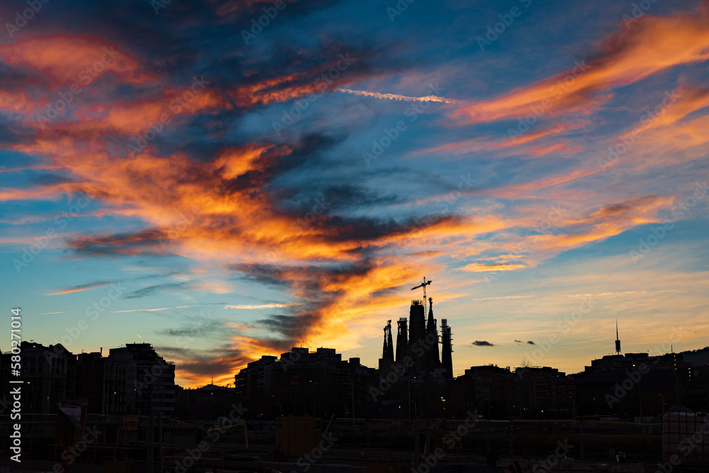 Sunset in the city of Barcelona.