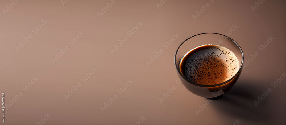 Glass of black coffee on brown background