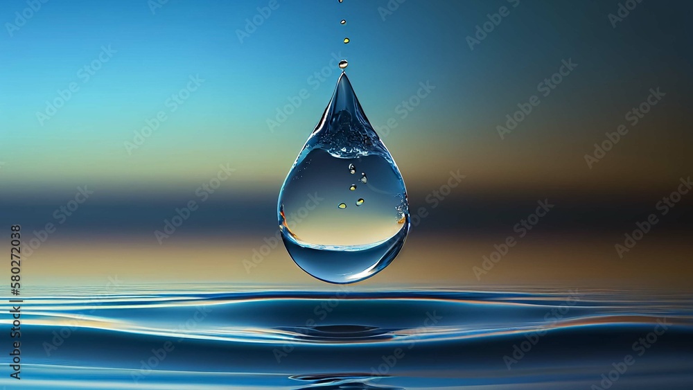 World Water Day, Realistic Depiction of a Water Droplet Falling into a ...