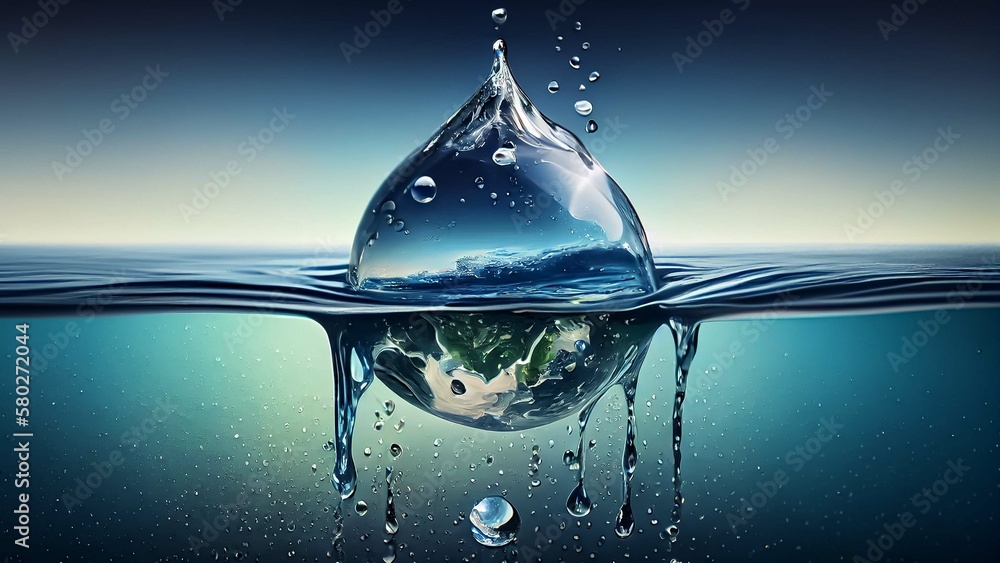 World Water Day, Realistic Depiction of a Water Droplet Falling into a ...