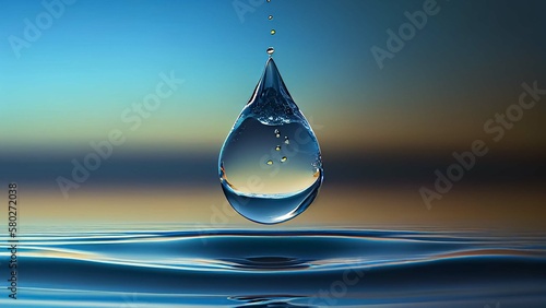 World Water Day, Realistic Depiction of a Water Droplet Falling into a Blue Sea