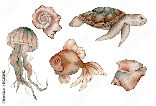Canvas Print Set of sea animals poster