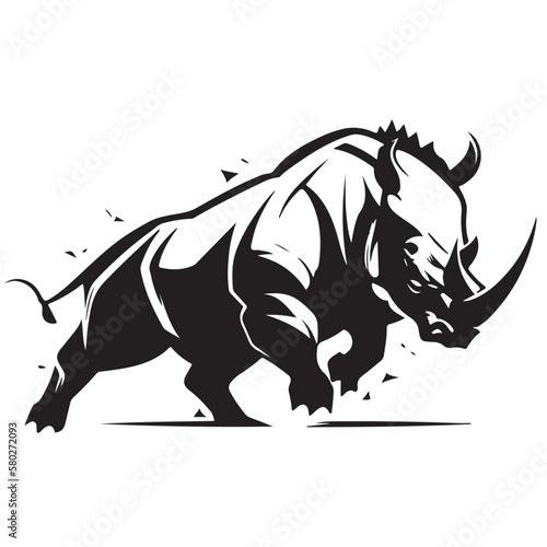 Rhino logo template. Endangered African Rhinoceros silhouette icon. Horned animal symbol. Vector illustration.