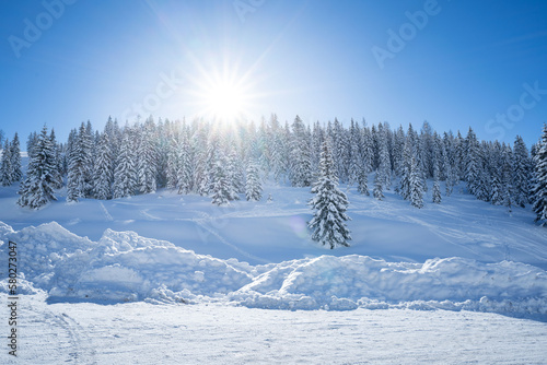 perfect winter day wit a lot of snow on a snowy parking