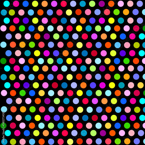 Fondo de lunares de colores sobre negro.