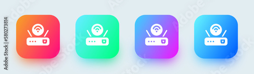 Router solid icon in square gradient colors. Network connection signs vector illustration.