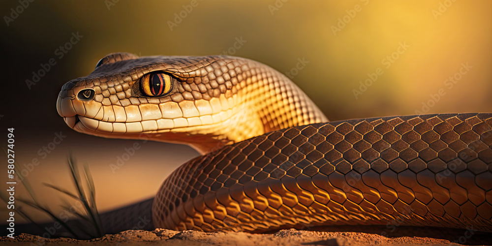 Obraz premium Close Up Viper Enjoying Sunset in High Definition - Exploring the Animal Kingdom. Crafted with Generative AI