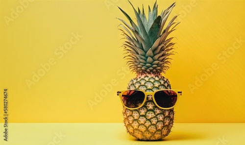  a pineapple wearing sunglasses on a yellow background with a yellow background and a yellow background with a yellow background and a yellow background with a pineapple. generative ai