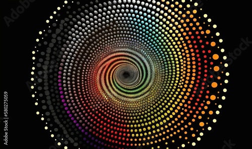  a colorful circular pattern with dots on a black background with a black background and a black background with a multicolored circle of dots. generative ai