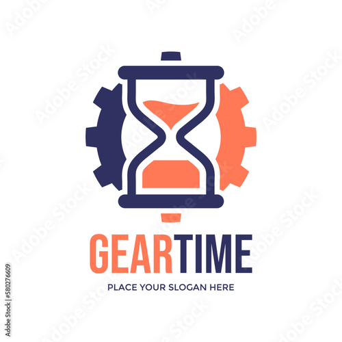 Gear time vector logo template. This design use hourglass and gear symbol. Suitable for time management, industry..