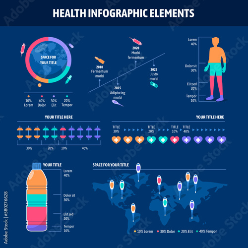 Elementos infográficos de salud, líneas de tiempo e hitos