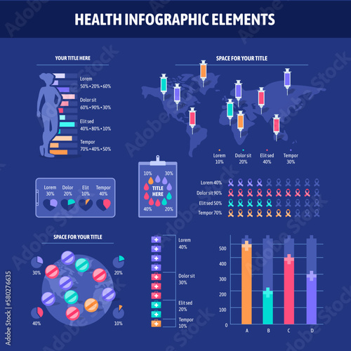 Elementos infográficos de salud, líneas de tiempo e hitos
