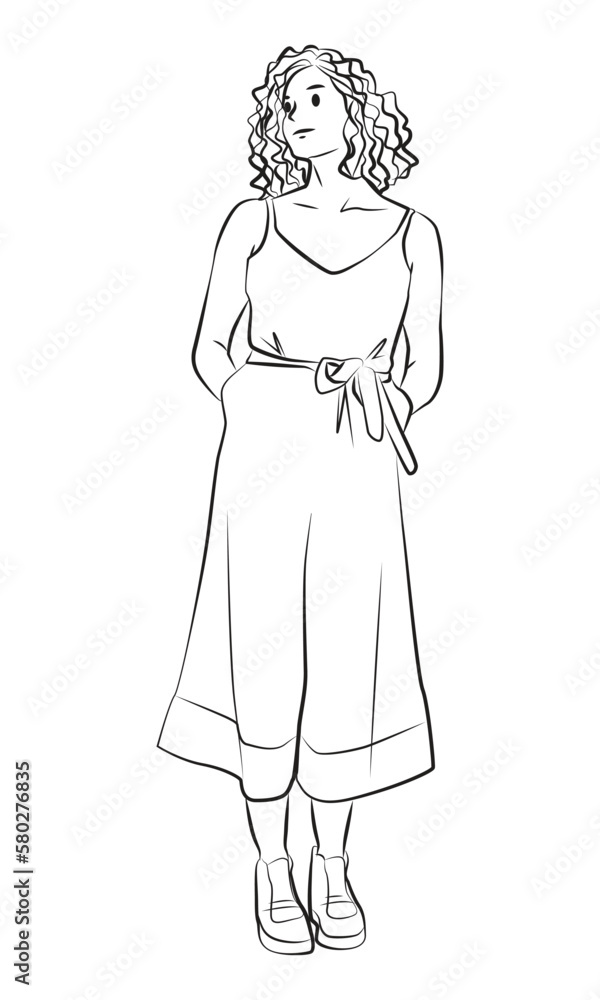 girl standing pose character cartoon line art illustration girl standing pose character cartoon line art illustration