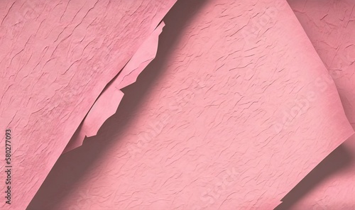  a close up of a pink wall with a very large piece of paper on it s side and a small piece of paper on the other side of the wall.  generative ai